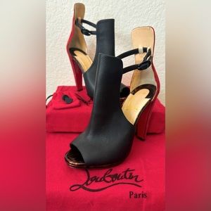 Christian Louboutin Black & Red Suede/Leather Heels, Size 37.5